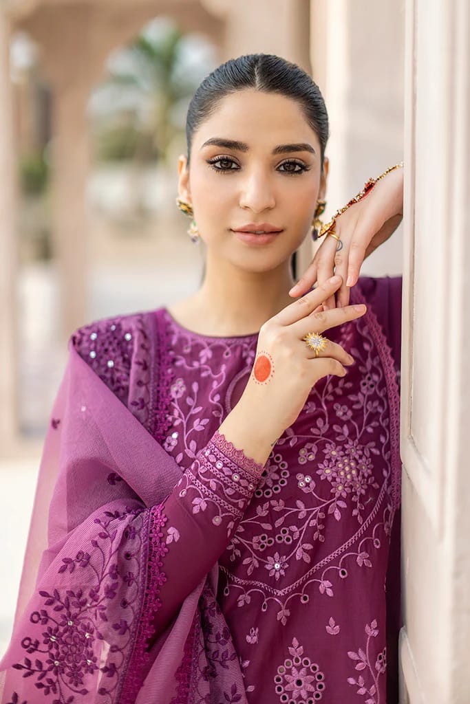 ASIM JOFA-3PC DHANAK EMBROIDERED SHIRT WITH ORGANZA HEAVY EMBROIDERED DUPATTA-ADR-4025