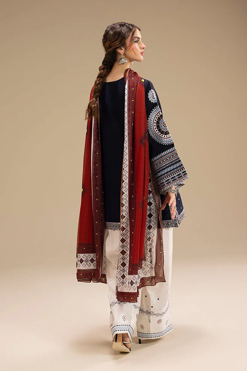 JAZMIN-3PC DHANAK EMBROIDERED SHIRT WITH CORTRAI WOOL PRINTED SHAWL AND EMB TROUSER-ADR-4080