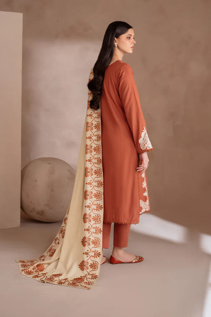IZNIK-3PC DHANAK EMBROIDERED SHIRT WITH DHANAK EMBROIDERED SHAWL & TROUSER-BIC-4246
