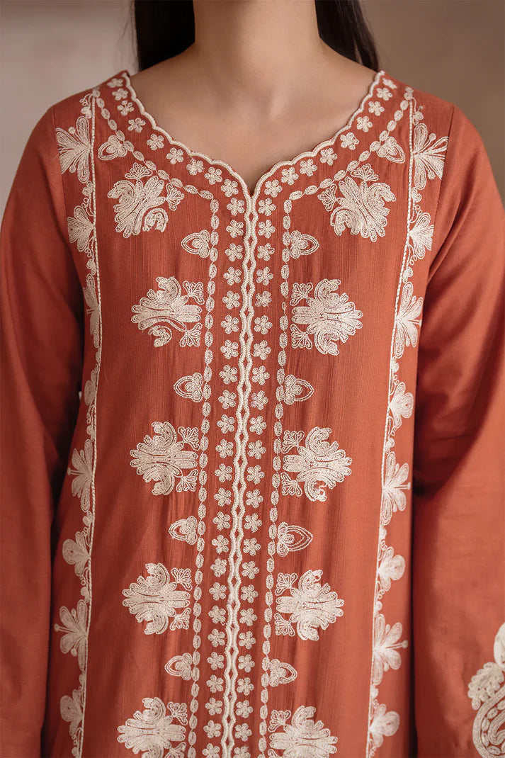IZNIK-3PC DHANAK EMBROIDERED SHIRT WITH DHANAK EMBROIDERED SHAWL & TROUSER-BIC-4246