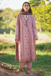 IMAGE-3PC DHANAK EMBROIDERED SHIRT WITH DHANAK EMBROIDERED SHAWL AND TROUSER-ADR-4038