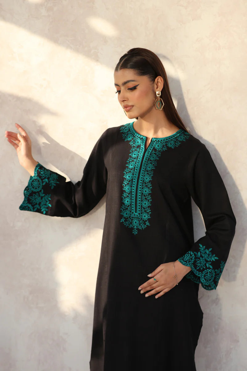 FEROZAE-2PC DHANAK EMBROIDERED SHIRT WITH DHANAK EMB TROUSER-ADR-3387 B