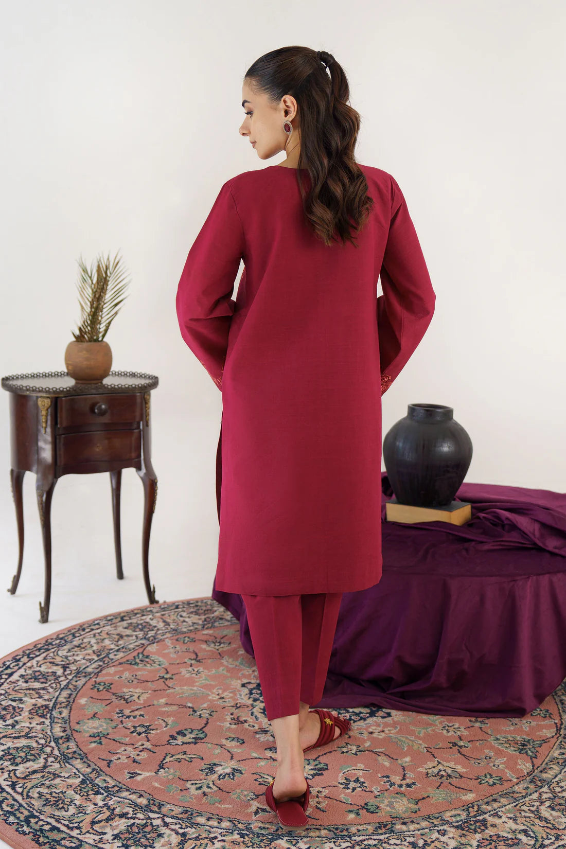 HANA- 3PC KHADAR EMBROIDERED SHIRT WITH ORGANZA EMBROIDRED DUPATTA AND TROUSER-ADR-3195