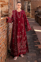 GARNET-3PC DHANAK EMBROIDERED SHIRT WITH DHANAK EMBROIDERED SHAWL & TROUSER-ADR-4306