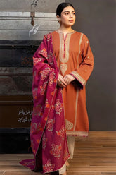 ZARASHAHJAHAN-3PC DHANAK EMBROIDERED SHIRT WITH WOOL PRINTED SHAWL AND TROUSER-ADR-4121