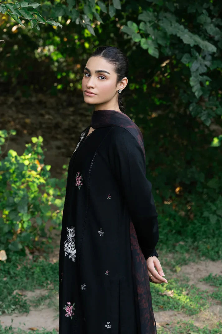 ZIVA - 3PC DHANAK EMBROIDERED SHIRT WITH TWILL PRINTED SHAWL & TROUSER-ADR-3399
