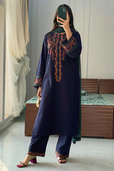 ADORE-3PC DHANAK EMBROIDERED SHIRT WITH BAMBER CHIFFON DUPATTA AND EMB TROUSER-ADR-4076