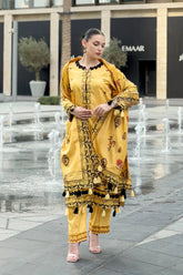 ADORE-3PC KARANDI PRINTED EMBROIDERED SHIRT WITH KARANDI PRINTED EMB SHAWL & PRINTED TROUSER-ADR-