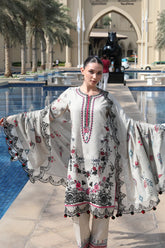 ADORE-3PC KARANDI PRINTED EMBROIDERED SHIRT WITH KARANDI PRINTED EMB SHAWL & PRINTED TROUSER-ADR-