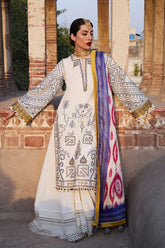 HUSSAIN REHAR-3PC KHADDAR HEAVY EMBROIDERED SHIRT WITH COURTRAI WOOL PRINT SHAWL AND TROUSER-ADR-4094