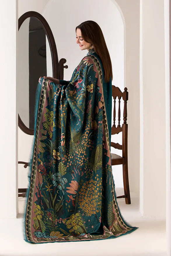 SOBIA NAZIR- 3PC DHANAK EMBROIDERED SHIRT WITH WOOL PRINT SHAWL AND TROUSER-ADR-4037