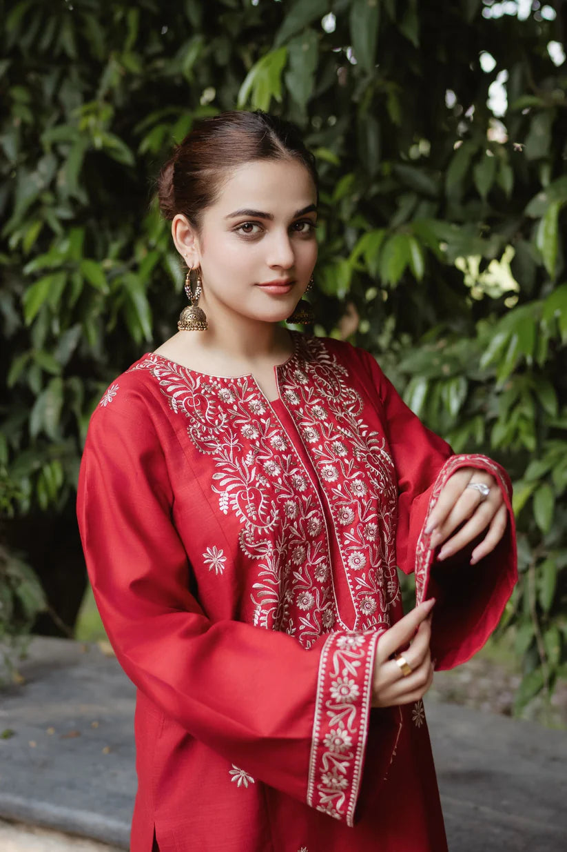 URGE-2PC DHANAK EMBROIDRED SHIRT WITH AND EMBROIDRED TROUSER-ADR-3331