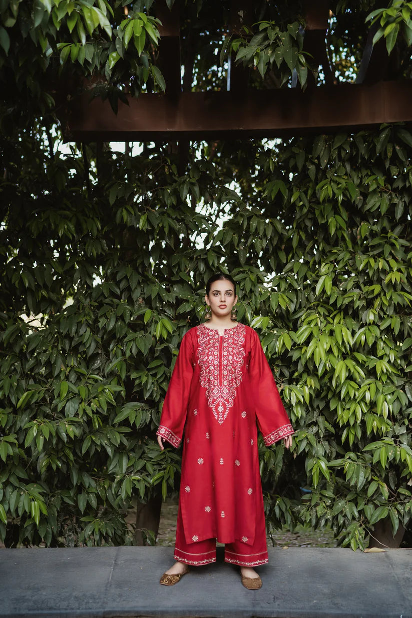 URGE-2PC DHANAK EMBROIDRED SHIRT WITH AND EMBROIDRED TROUSER-ADR-3331