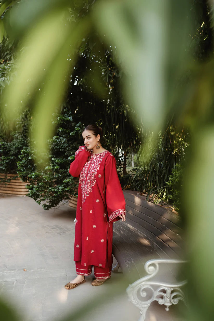 URGE-2PC DHANAK EMBROIDRED SHIRT WITH AND EMBROIDRED TROUSER-ADR-3331