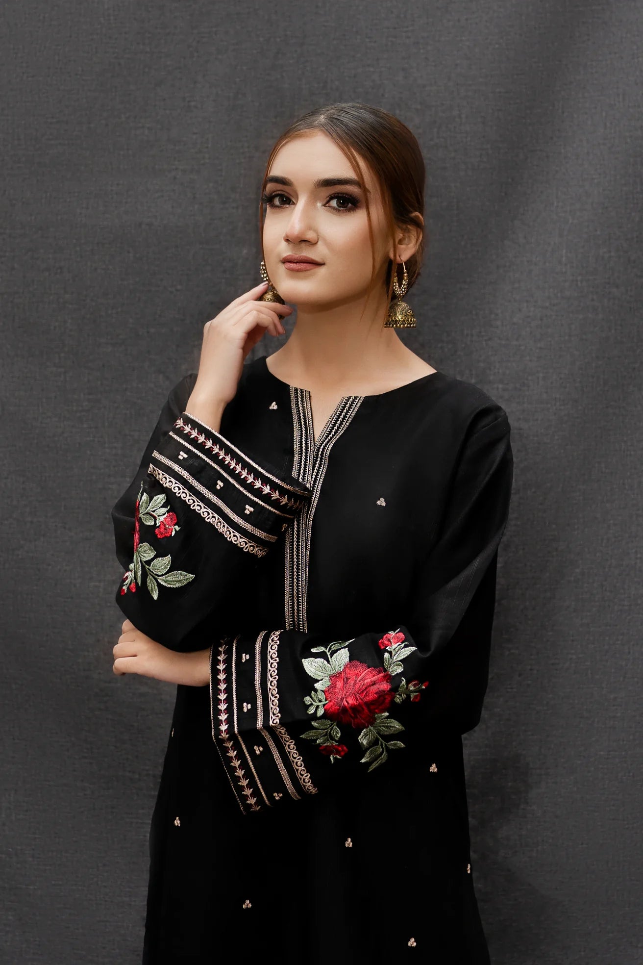 URGE-3PC DHANAK EMBROIDERED SHIRT WITH COUTRAI PRINTED SHAWL AND EMB TROUSER-ADR-4073