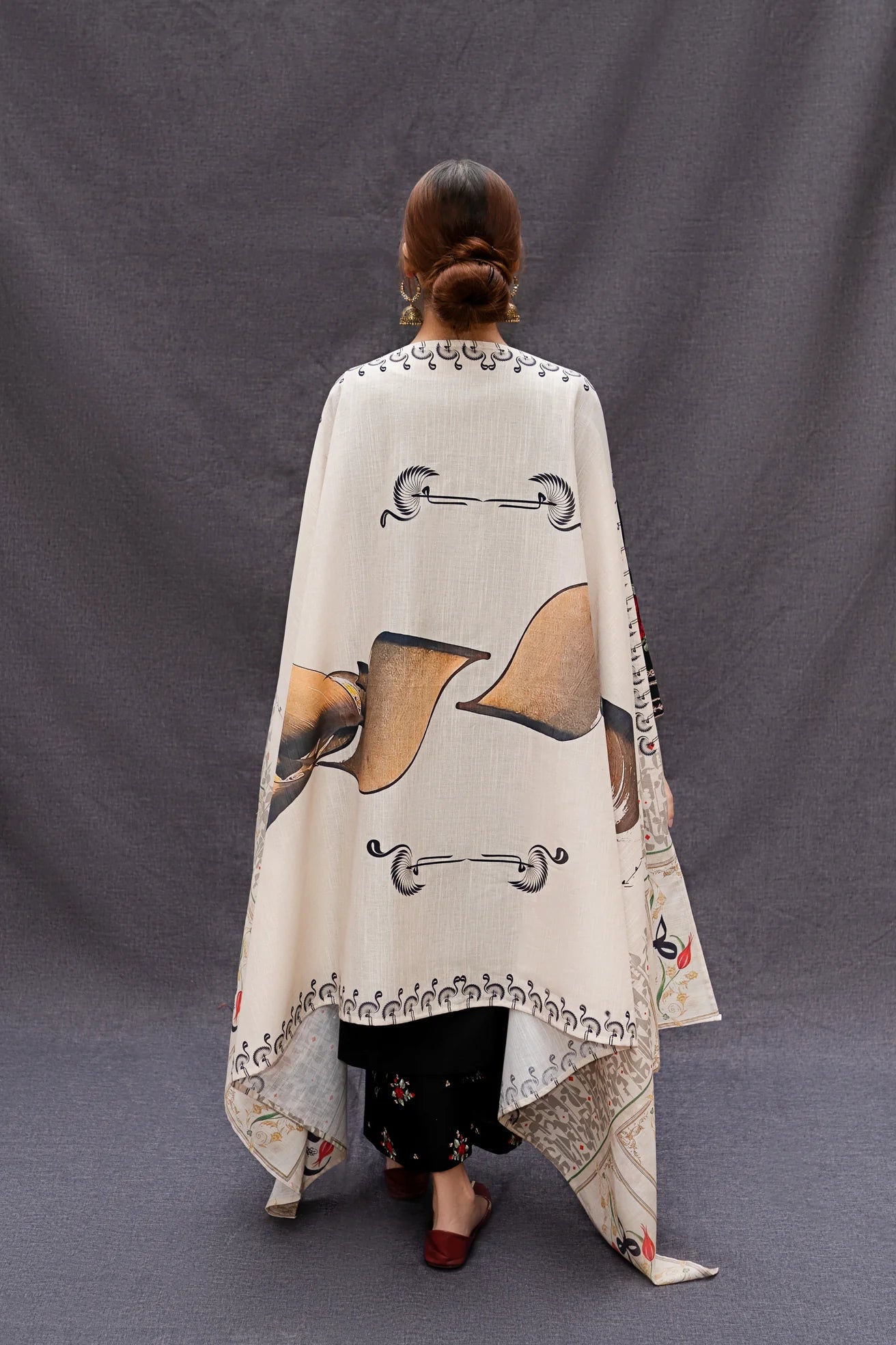 URGE-3PC DHANAK EMBROIDERED SHIRT WITH COUTRAI PRINTED SHAWL AND EMB TROUSER-ADR-4073