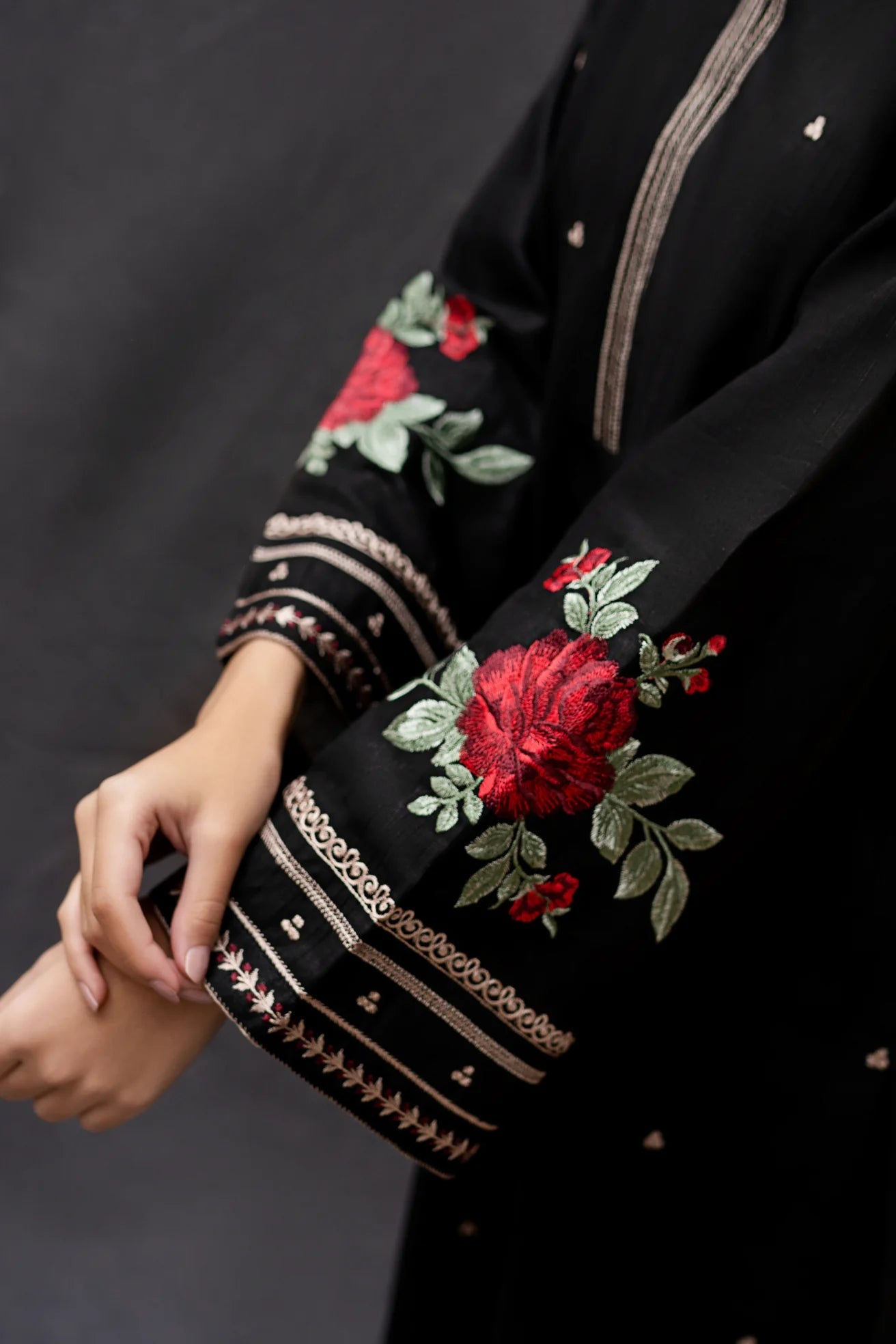 URGE-3PC DHANAK EMBROIDERED SHIRT WITH COUTRAI PRINTED SHAWL AND EMB TROUSER-ADR-4073
