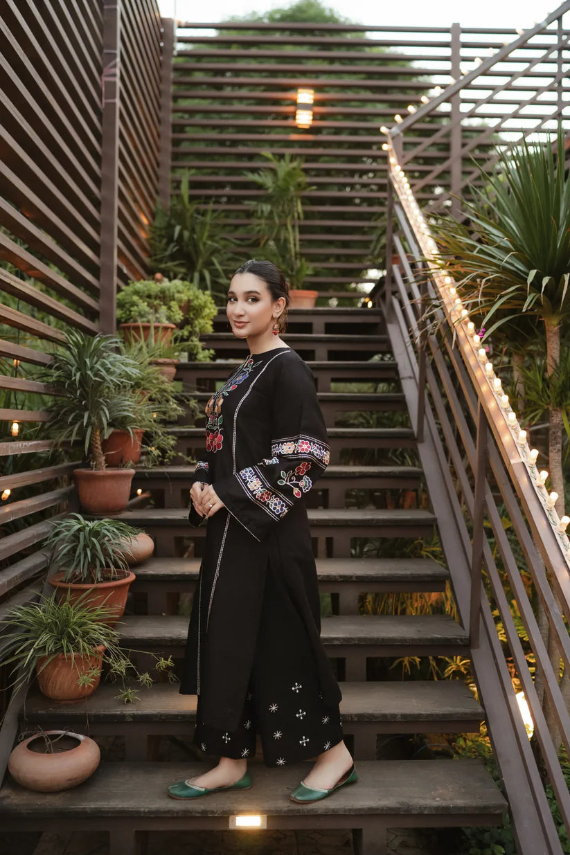 URGE-2PC DHANAK EMBROIDERED SHIRT WITH DHANAK EMB TROUSER-ADR-3327