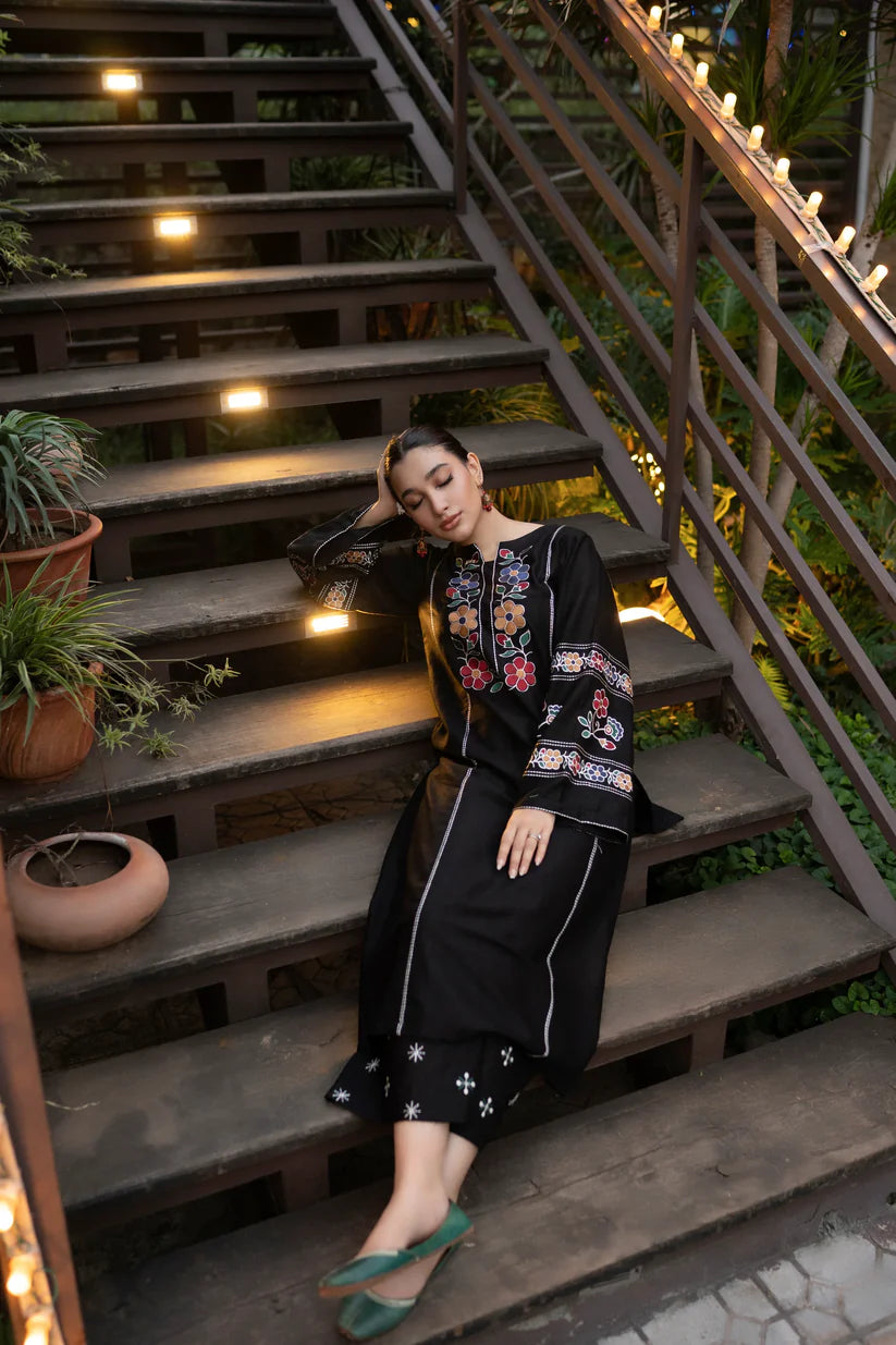URGE-2PC DHANAK EMBROIDERED SHIRT WITH DHANAK EMB TROUSER-ADR-3327