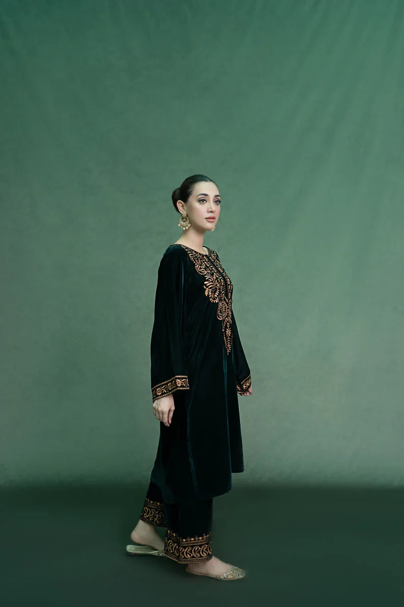 URGE - 2PC Velvet Heavy Embroidered Shirt With Velvet Heavy Embroidered Trouser -ADR-D20