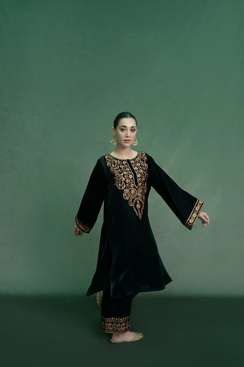 URGE - 2PC Velvet Heavy Embroidered Shirt With Velvet Heavy Embroidered Trouser -ADR-D20