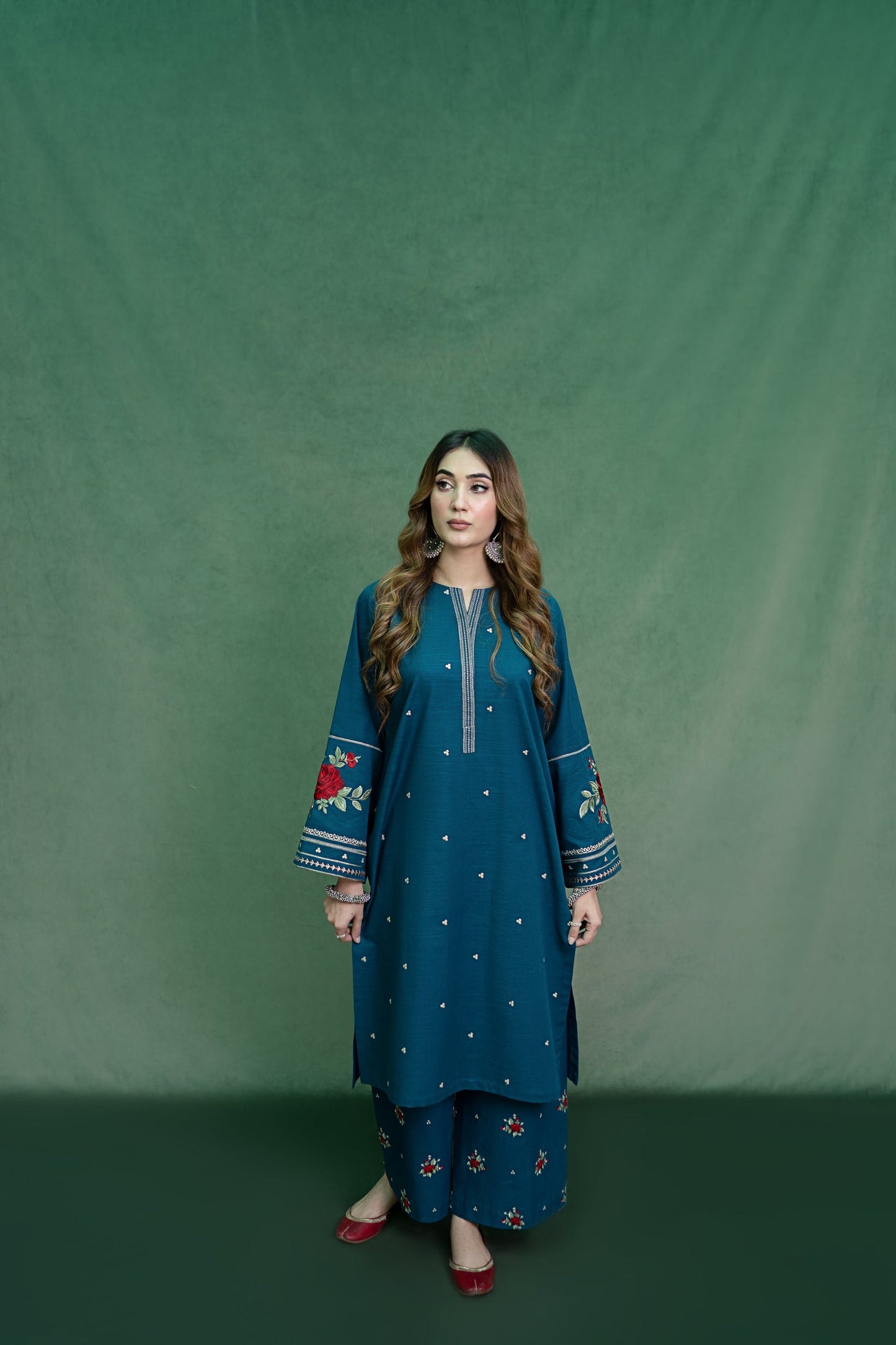 URGE-2PC DHANAK EMBROIDRED SHIRT WITH DHANAK EMBROIDRED TROUSER-ADR-101