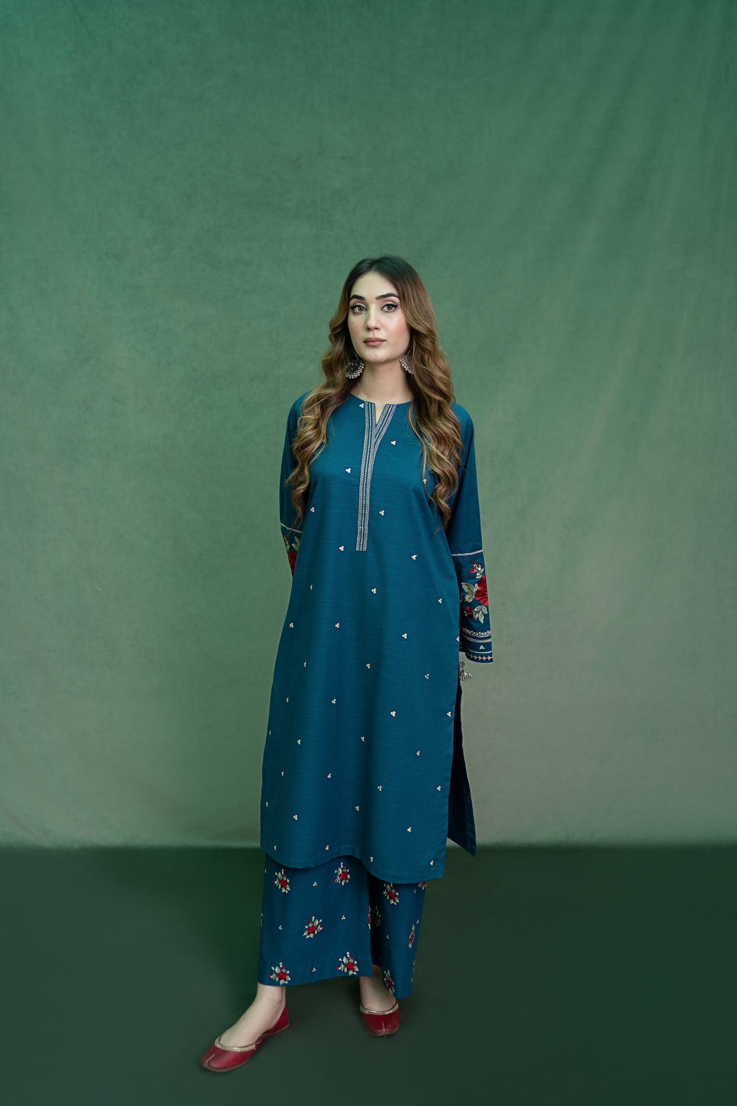URGE-2PC DHANAK EMBROIDRED SHIRT WITH DHANAK EMBROIDRED TROUSER-ADR-101