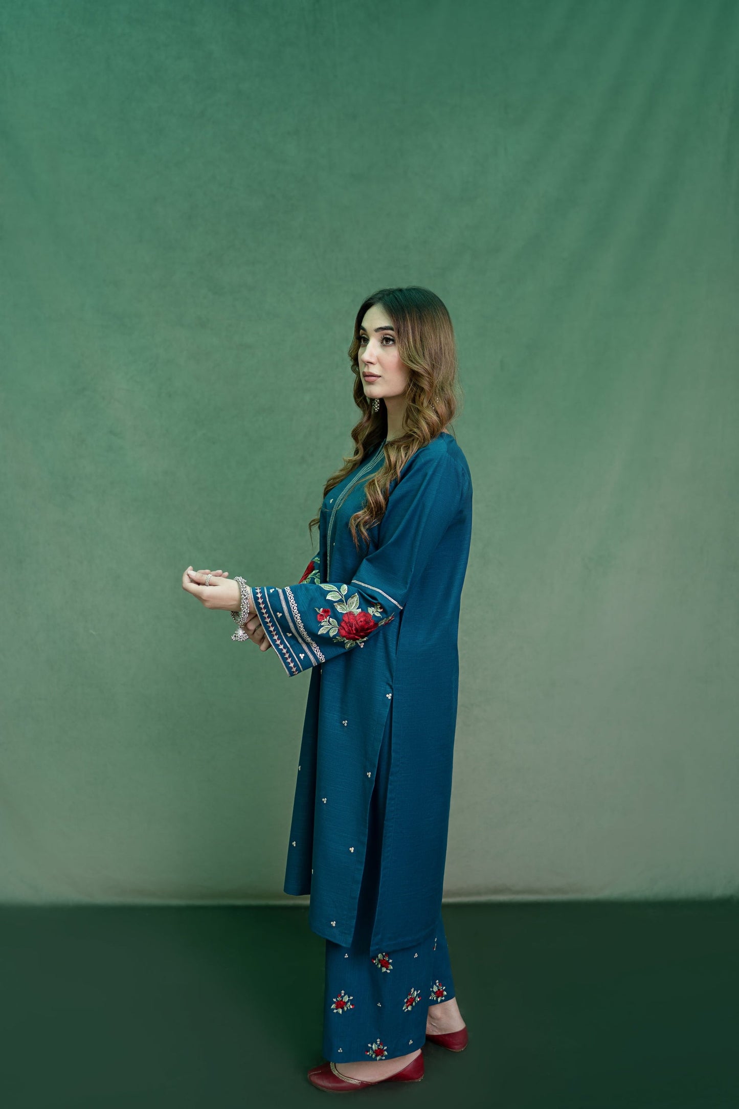 URGE-2PC DHANAK EMBROIDRED SHIRT WITH DHANAK EMBROIDRED TROUSER-ADR-101
