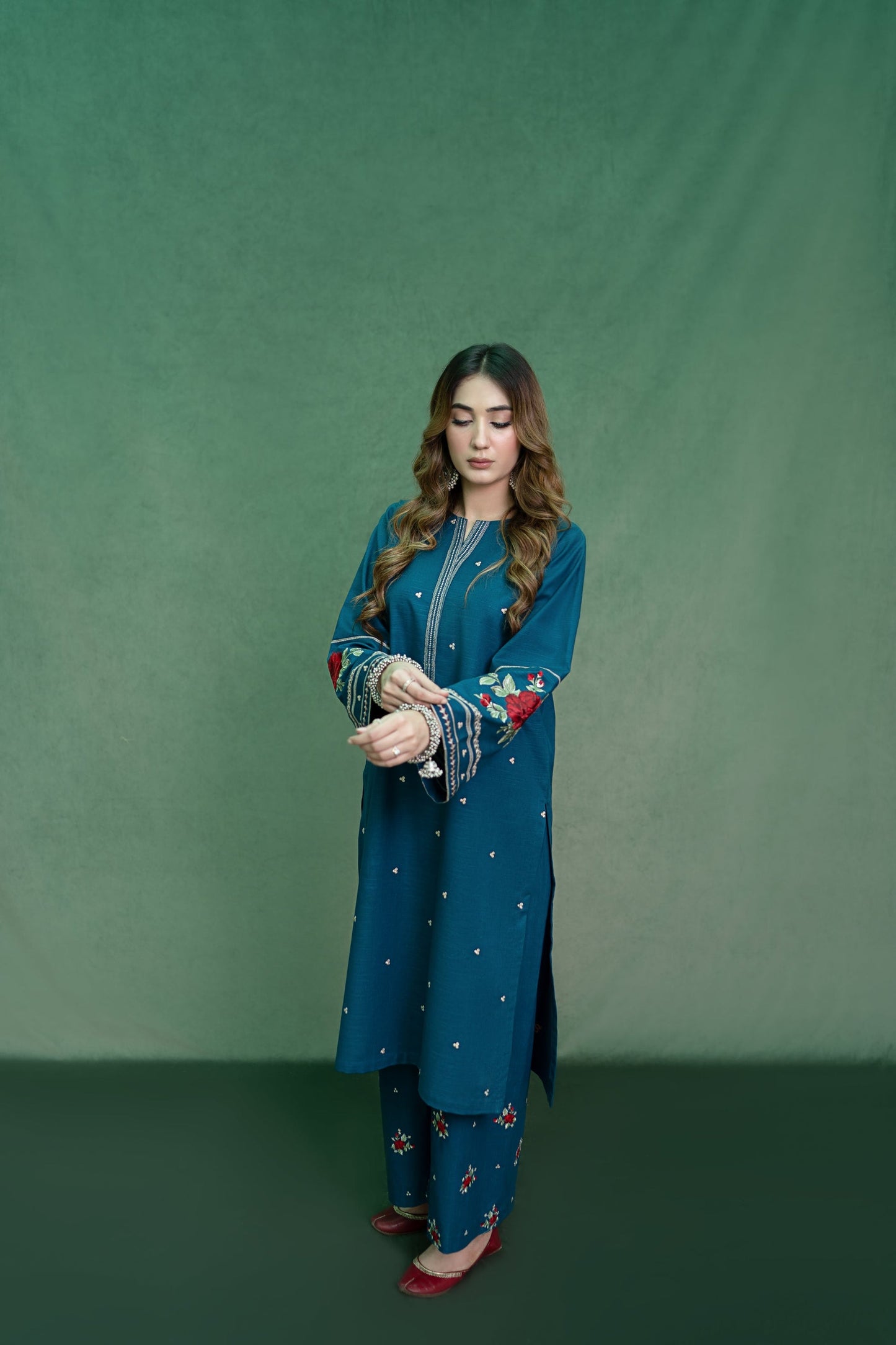 URGE-2PC DHANAK EMBROIDRED SHIRT WITH DHANAK EMBROIDRED TROUSER-ADR-101