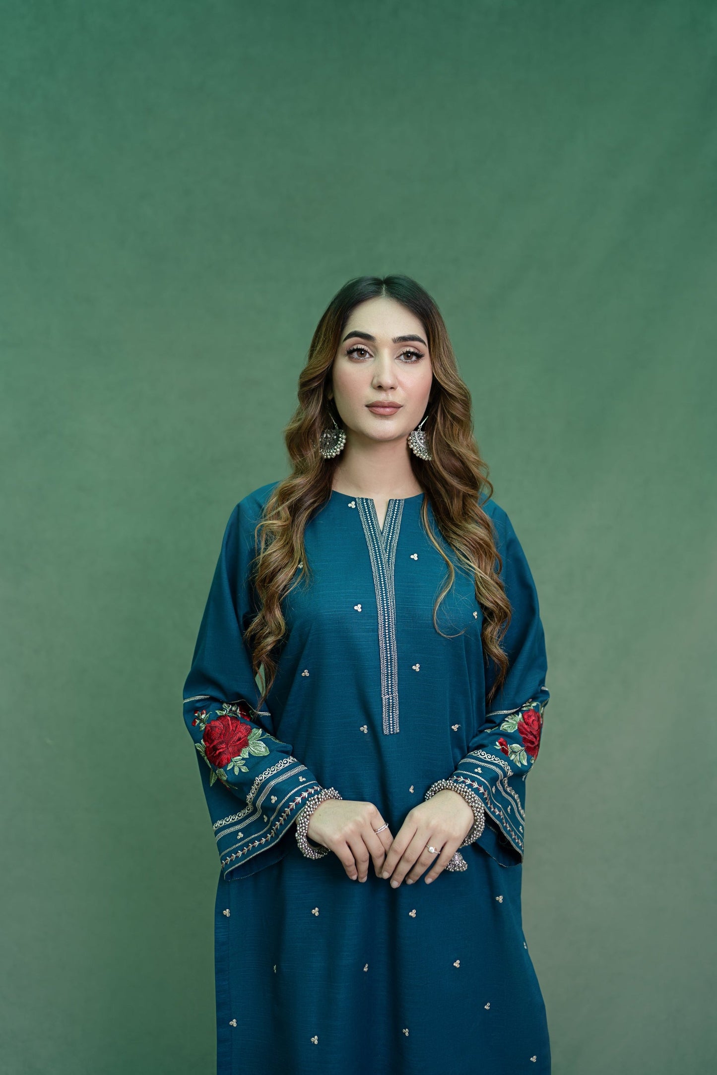 URGE-2PC DHANAK EMBROIDRED SHIRT WITH DHANAK EMBROIDRED TROUSER-ADR-101