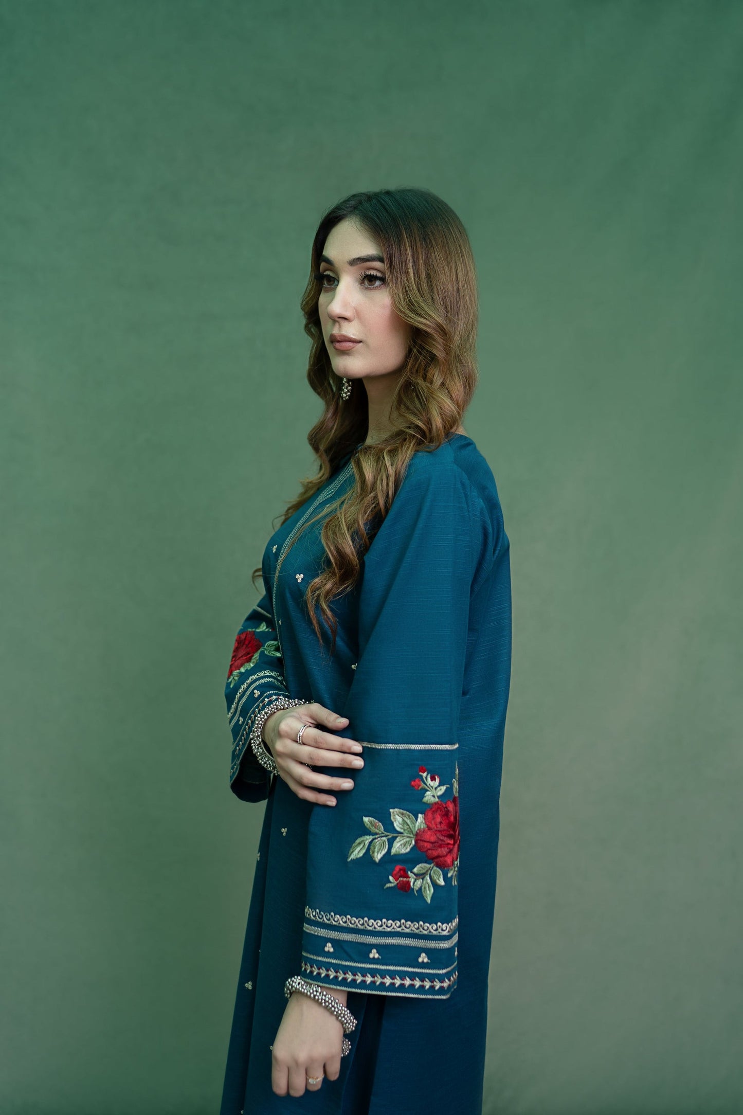 URGE-2PC DHANAK EMBROIDRED SHIRT WITH DHANAK EMBROIDRED TROUSER-ADR-101