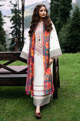 SAPPHIRE- 3PC DHANAK EMBROIDERED SHIRT WITH WOOL PRINT SHAWL AND TROUSER-ADR-4006