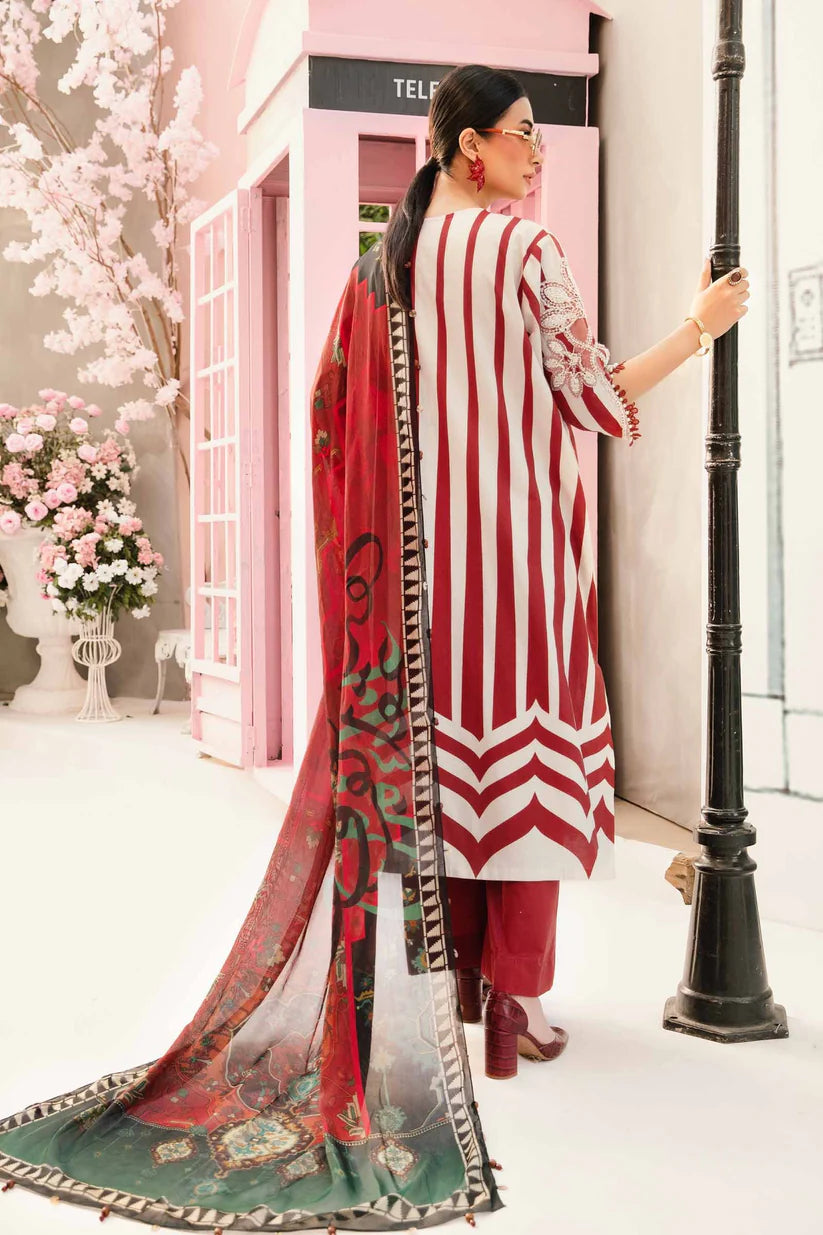 MARIA.B-3PC LAWN EMBROIDERED PRINTED SHIRT WITH CHIFFON PRINT DUPATTA AND PRINT TROUSER-ADR-