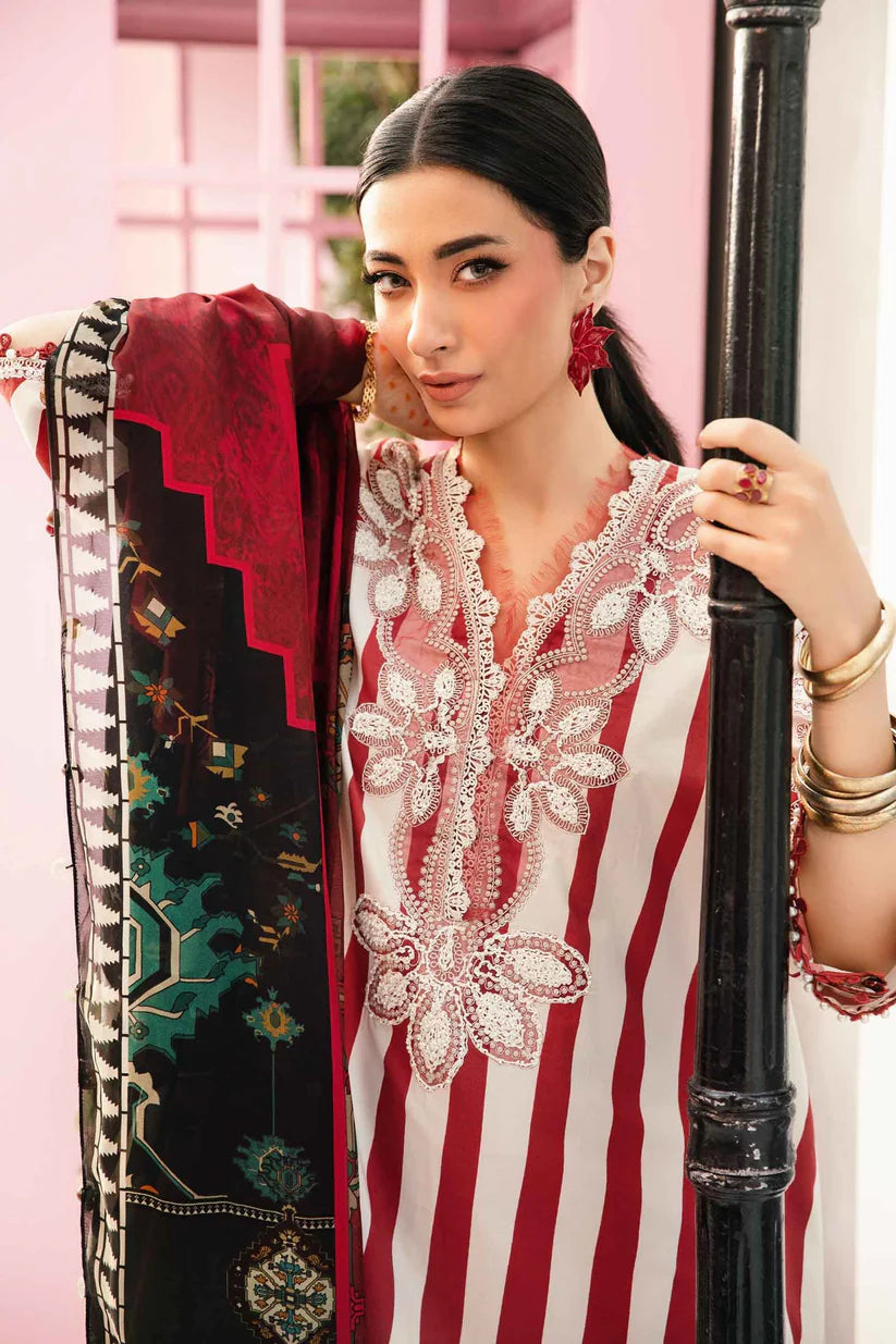 MARIA.B-3PC LAWN EMBROIDERED PRINTED SHIRT WITH CHIFFON PRINT DUPATTA AND PRINT TROUSER-ADR-