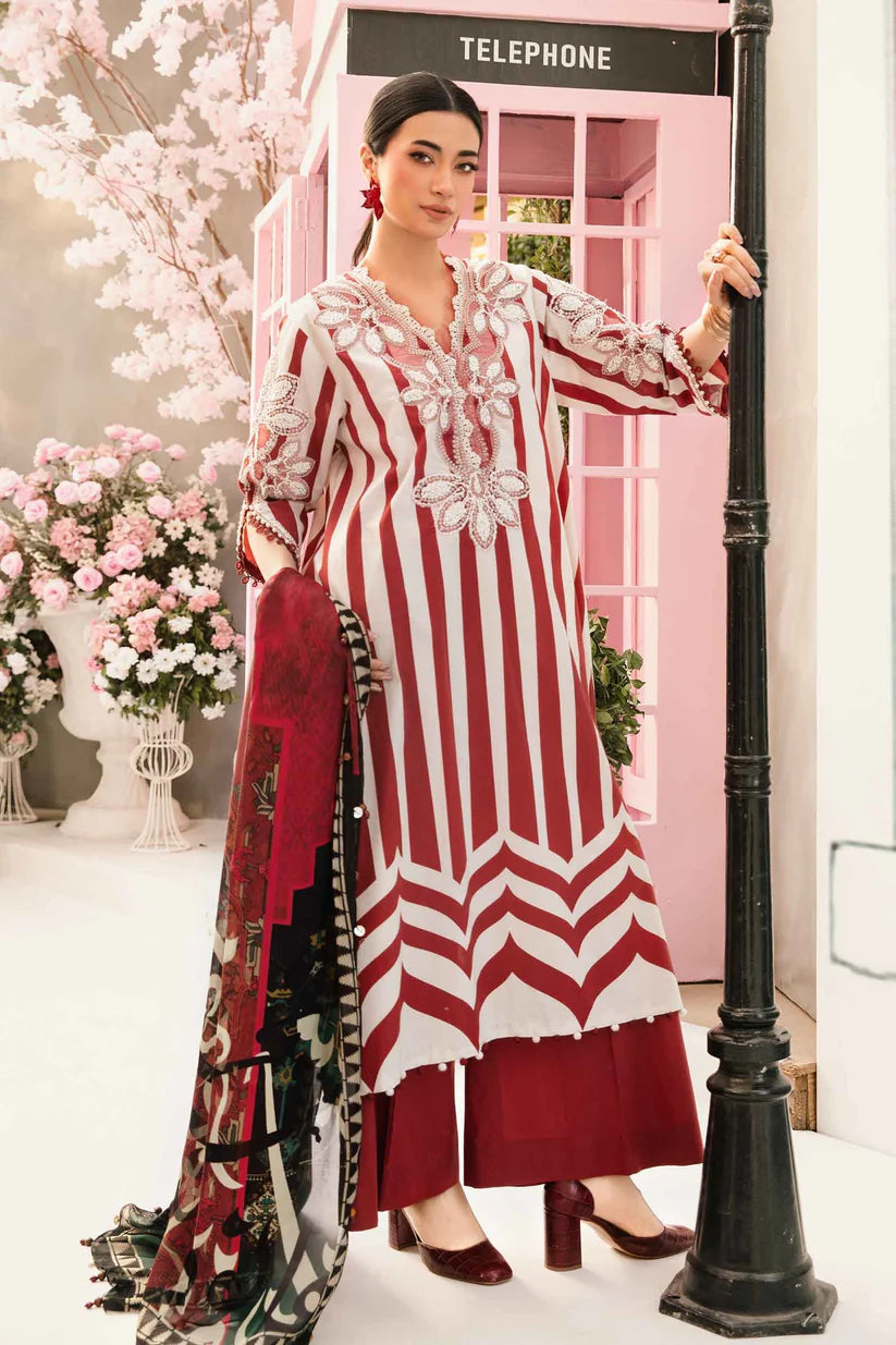 MARIA.B-3PC LAWN EMBROIDERED PRINTED SHIRT WITH CHIFFON PRINT DUPATTA AND PRINT TROUSER-ADR-