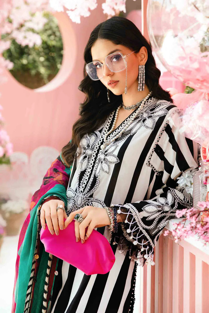 MARIA.B-3PC LAWN EMBROIDERED PRINTED SHIRT WITH CHIFFON PRINT DUPATTA AND PRINT TROUSER-ADR-