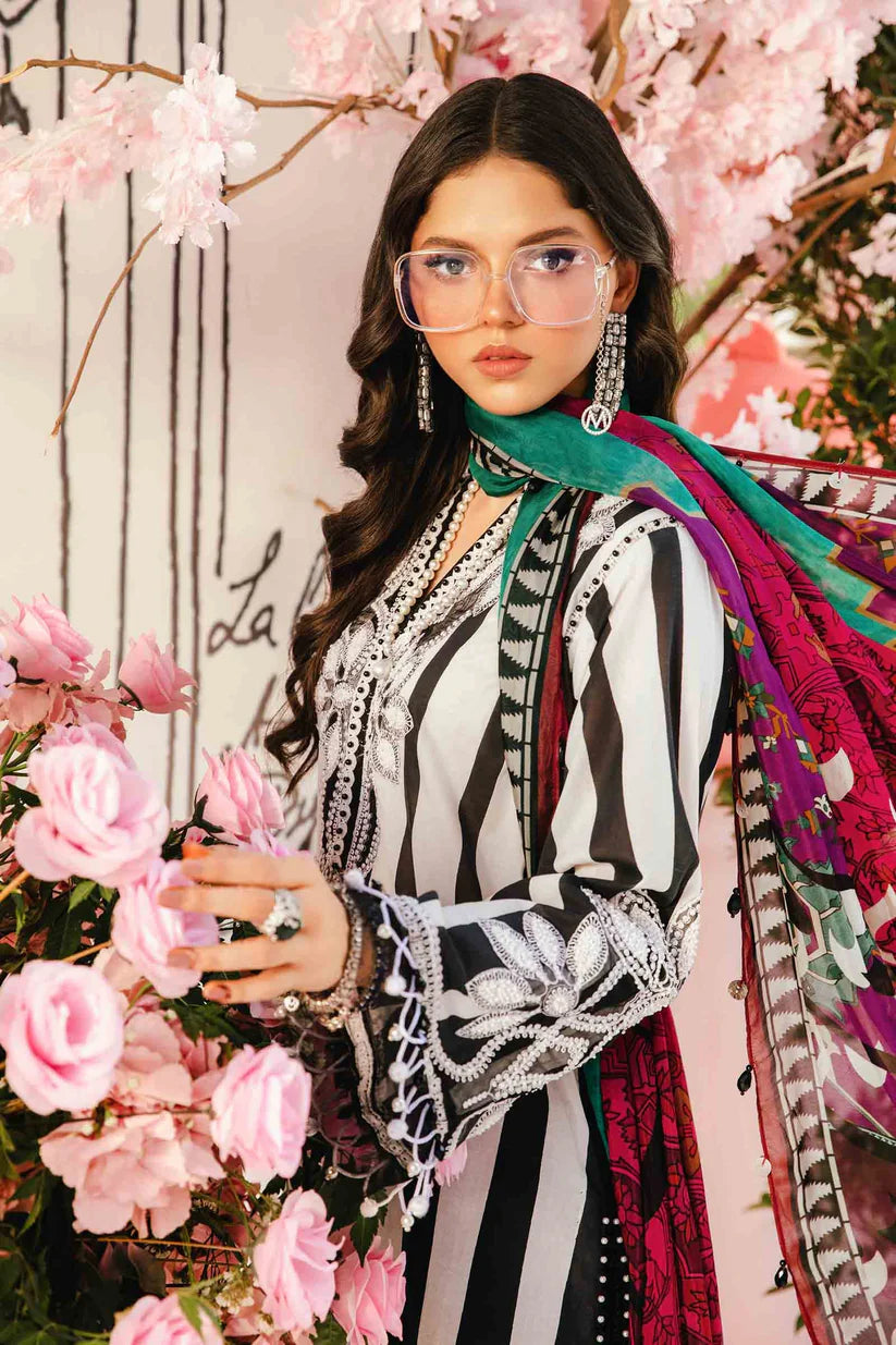 MARIA.B-3PC LAWN EMBROIDERED PRINTED SHIRT WITH CHIFFON PRINT DUPATTA AND PRINT TROUSER-ADR-