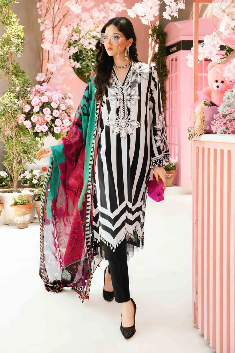 MARIA.B-3PC LAWN EMBROIDERED PRINTED SHIRT WITH CHIFFON PRINT DUPATTA AND PRINT TROUSER-ADR-