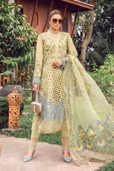 MARIA.B-3PC LAWN EMBROIDERED SHIRT WITH EMBROIDERED ORGANZA DAMAN CHIFFON PRINTED EMB DUPATTA AND EMB TROUSER-ADR-4606