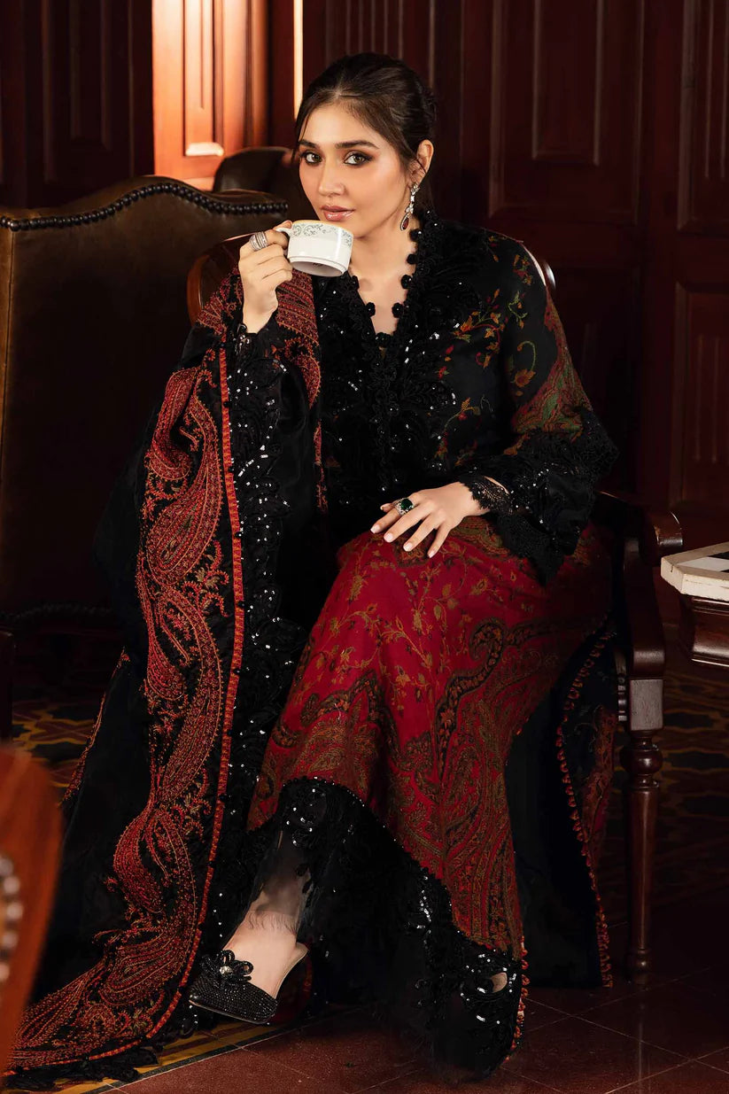 MARIA.B-3PC LAWN PRINTED EMB SHIRT WITH CHIFFON PRINT DUPATTA AND PRINT TROUSER-ADR-2528