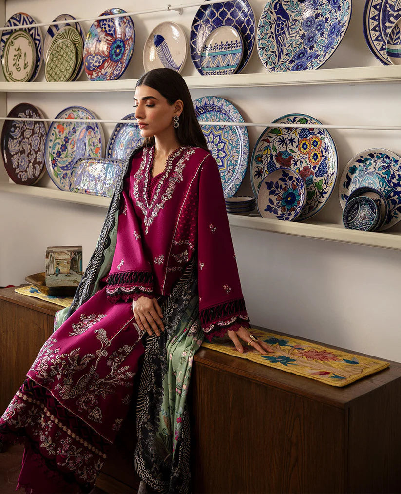 REPUBLIC-3PC DHANAK SEQUENCE EMBROIDERED SHIRT WITH COURTRAI PRINTED SHAWL & DHANAK TOUSER-ADR-4209