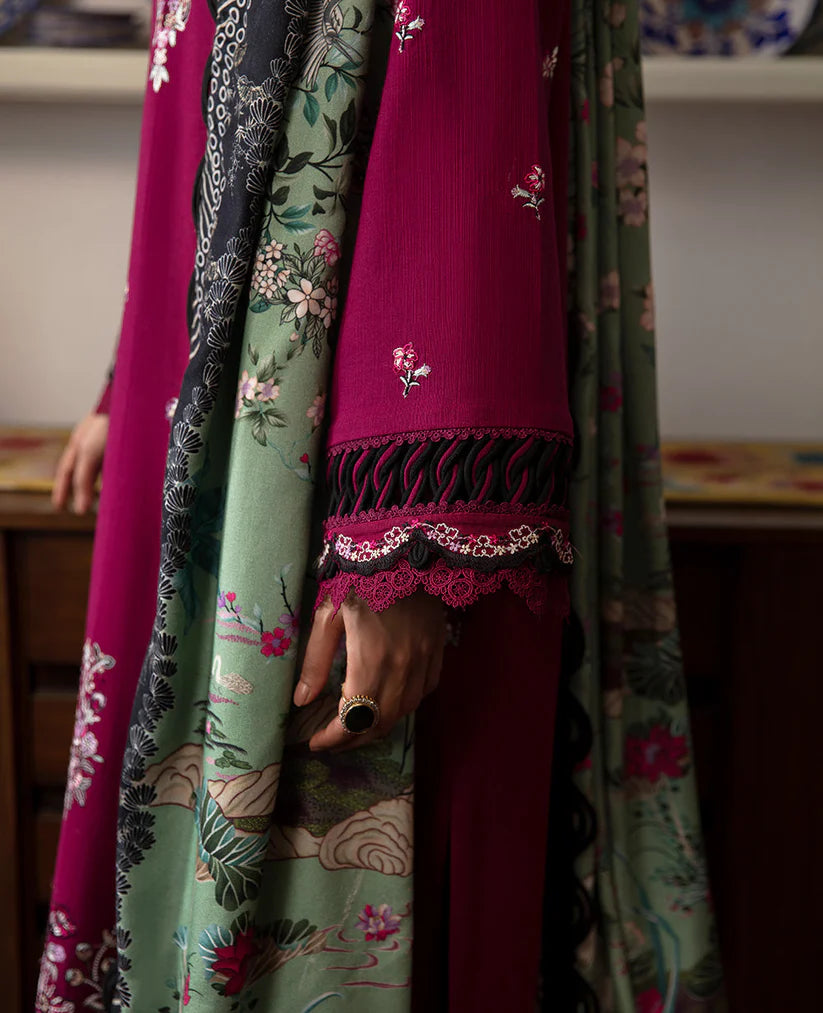 REPUBLIC-3PC DHANAK SEQUENCE EMBROIDERED SHIRT WITH COURTRAI PRINTED SHAWL & DHANAK TOUSER-ADR-4209