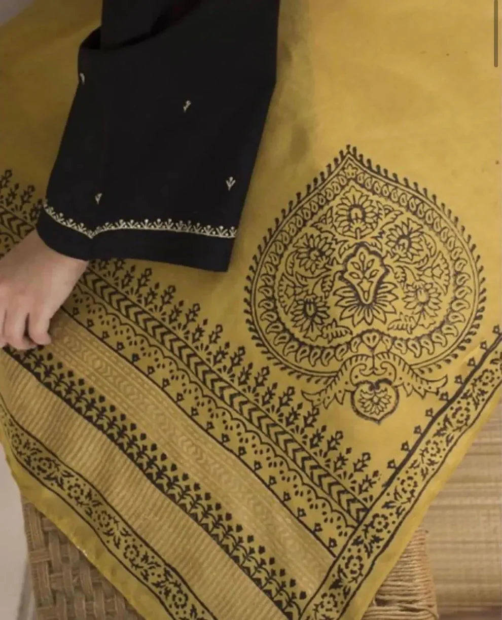 AISLING -3PC DHANAK EMBROIDERED WITH DHANAK PRINT SHAWL -ADR-3203