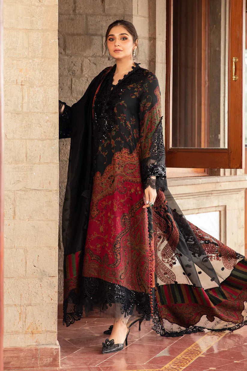 MARIA.B-3PC LAWN PRINTED EMB SHIRT WITH CHIFFON PRINT DUPATTA AND PRINT TROUSER-ADR-2528