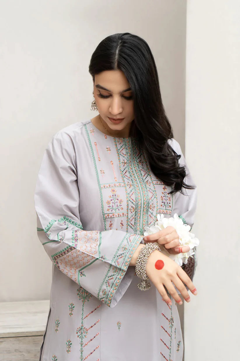 URGE - 3PC DHANAK EMBROIDERED SHIRT WITH COUTUTRE PRINTED SHAWL & EMB TROUSER-ADR-4007