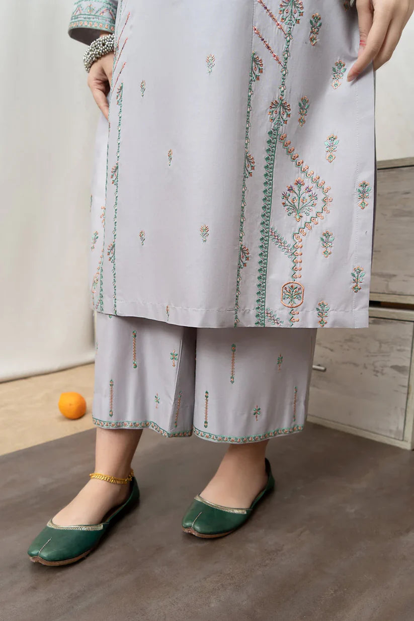 URGE - 3PC DHANAK EMBROIDERED SHIRT WITH COUTUTRE PRINTED SHAWL & EMB TROUSER-ADR-4007