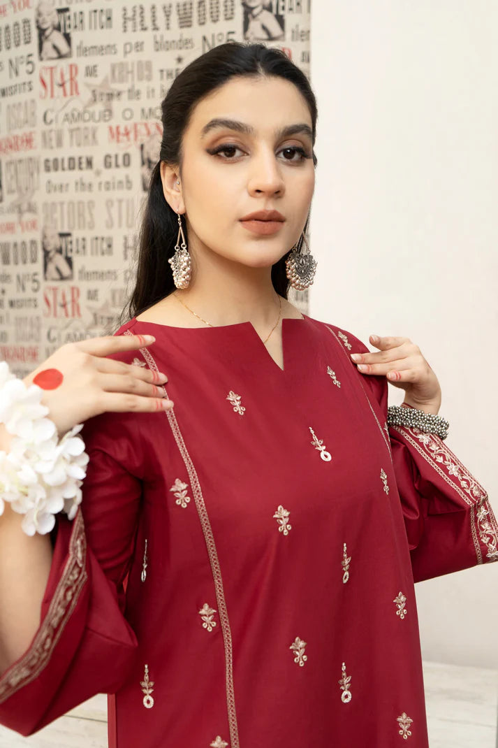 URGE - 3PC DHANAK EMBROIDERED SHIRT WITH COUTURE PRINTED SHAWL AND EMB TROUSER-ADR-4059