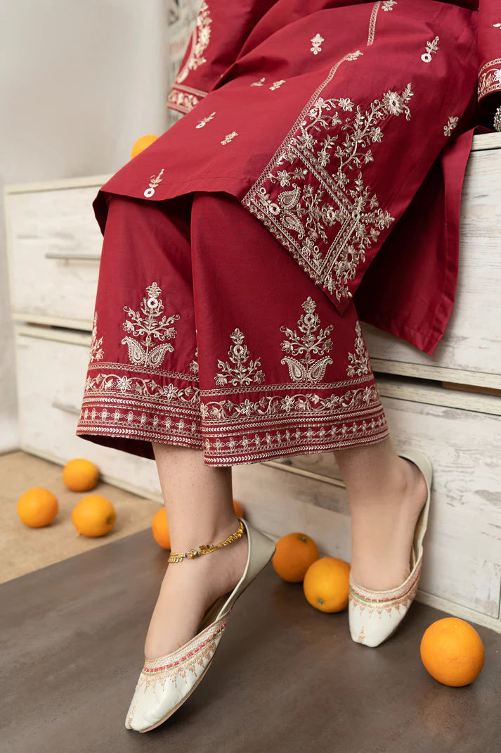 URGE - 3PC DHANAK EMBROIDERED SHIRT WITH COUTURE PRINTED SHAWL AND EMB TROUSER-ADR-4059