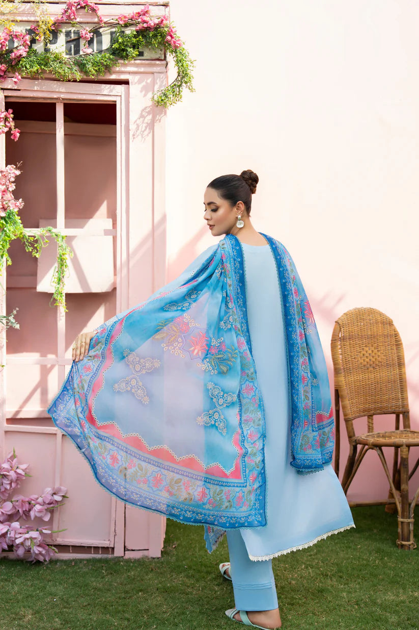 MIRAKHI-3PC LAWN EMBROIDERED SHIRT WITH CHIFFON PRINTED DUPATTA AND TROUSER-ADR-M11