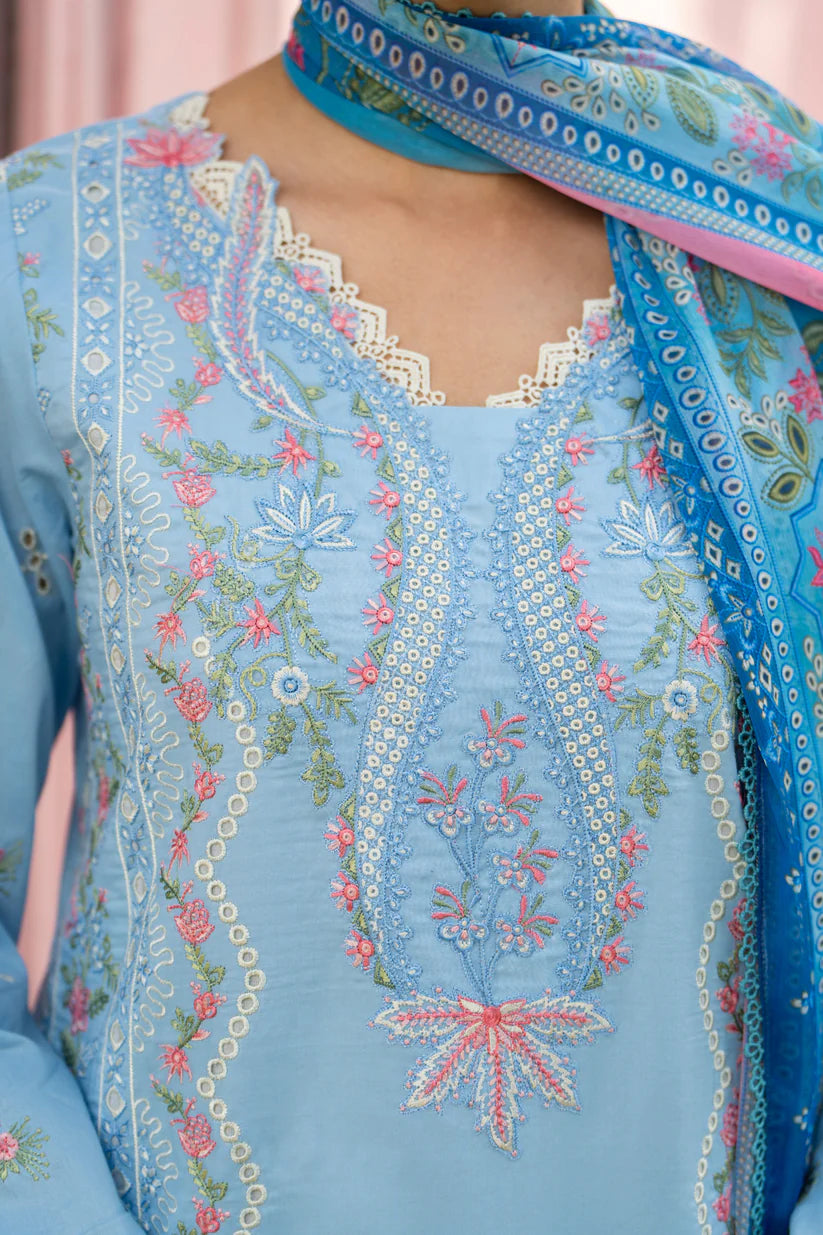 MIRAKHI-3PC LAWN EMBROIDERED SHIRT WITH CHIFFON PRINTED DUPATTA AND TROUSER-ADR-M11